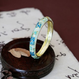 北京景泰藍古法手鐲民族風牡丹花鐲子飾品首飾琺琅創意旅遊品禮物20251015, 中寬-淺藍色, 淺藍色