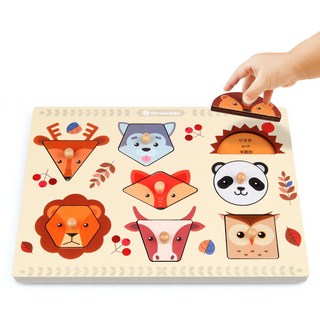 고려베이비 두돌장난감 소근육발달 아기원목교구 동물 도형 원목 꼭지퍼즐, 도형 퍼즐, 1개