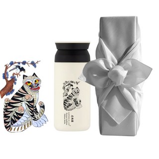 케이팝데몬헌터스 한국전통 에디션 까치와호랑이 호작도 작호도 트레블 텀블러 보자기 선물포장 350ml, 본상품