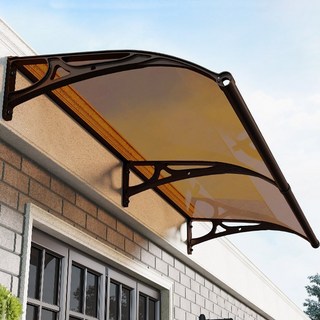 고정어닝 캐노피 니차양 캐노피 DIY 빌라 발코테라스 창문 처마 비가림 현관 주택 차양 비가리개, 블랙 프레임 + 브라운 판넬