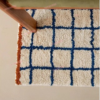 全店出貨 複古格子植絨地墊臥室加厚腳墊衛生間防滑門墊洗手臺吸水腳墊, 藍色條紋, 1個