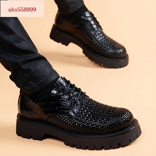 真皮編織男鞋 2024夏季厚底增高鏤空頭層牛皮休閒皮鞋 - 金爵男鞋