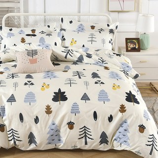 HOFY台灣製床包組 雲柔織 松果小樹圖案