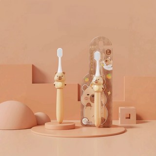 兒童牙刷 軟毛細毛 嬰幼兒適用 3-9歲, 1個, 卡皮巴拉(1入吸卡紙包裝)