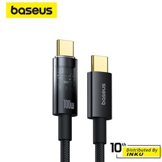 倍思 探索者智能斷電快充線 TypeC to TypeC 100W 導航通話 透明外殼, 2m, 深海藍, 1個