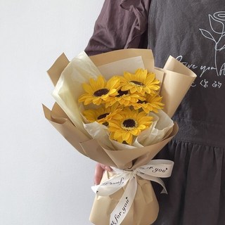 仿真花 人造花 滿天星康乃馨玫瑰永生仿真花生日畢業小花束禮品送男女朋友閨母親畢業花束, 小號黃色向日葵, 1個