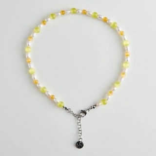 MIXTURE. 天然石巴洛克珍珠項鍊 黃色系拼接設計 8MM淡水珍珠 展現優雅風格