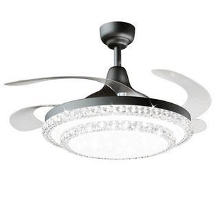 【XINGMU 興沐】2025新款輕奢水晶燈 客廳大燈臥室LED吸頂燈 現代雕花設計吊扇燈, 48寸-伸展扇葉長128cm