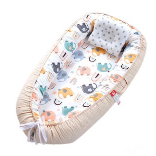 嬰兒睡窩 仿生床 中床 內外可拆洗 便攜式 防壓 寶寶好眠神器 贈大提袋, 彩色大象(床+枕+大提袋)