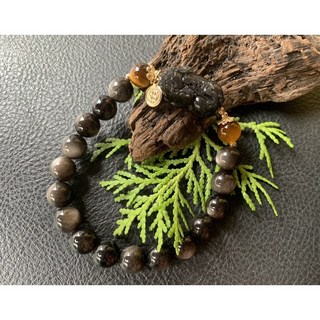 畫意坊 貔貅手鍊 咬錢龍 黑曜石/黃虎眼 招財開運手鏈, 1個