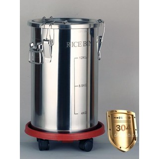 대용량 쌀통 밀폐 곡물 보관통 잡곡 밀폐용기 이동식 수납통 304스테인리스 6-40kg, 1개, 25kg 통 슬라이드휠 바퀴