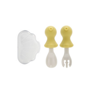 에디슨 자기주도 실리콘 스푼 포크 케이스 세트 아기 문어, COLOR (옐로우), 스푼+포크+케이스, 10세트