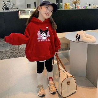 桃園出貨 女童紅色2025加絨加厚新款庫洛米兒童連帽中大童春秋上衣衛衣外穿