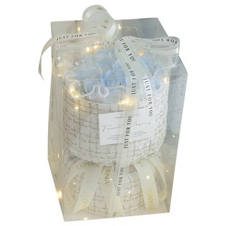 香皂玫瑰花束 手工針織永生花 附燈串 禮物盒 生日情人節畢業禮物, 1個, 小香風香皂玫瑰花束 11朵碎冰藍