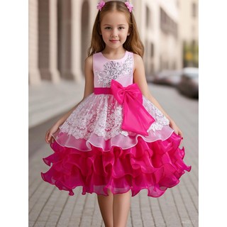 臺灣熱銷 女童禮服裙子蝴蝶結花童婚紗晚禮服生日派對蓬蓬連衣裙節目演出服