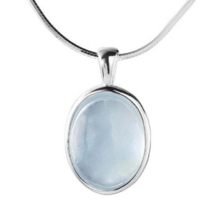 RENCONTRÉ Accessory 海藍寶單顆天然石項鍊 銀色簡約設計 墜飾約1.5x0.9公分
