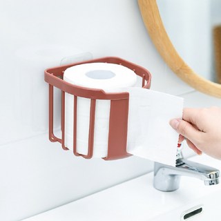 6색 벽안뚫고 붙이는 홀더 벽걸이 접착식 무타공 휴지걸이 공중부양홀더 두루마리 걸이 휴지 홀더 거치 수납 욕실용품 선반 DJ 30521614, 블랙+블루, 1개