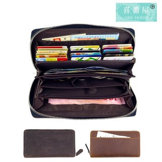 【喜番屋】4COIN頭層瘋馬牛皮男士拉鍊長夾【LH812】真皮 22卡位 皮夾 錢包 男夾