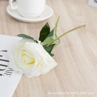 出清商品長支仿真玫瑰花 珍珠玫瑰 假花 乾燥花 家居装飾 婚禮 玫瑰花牆 情人節 網美牆 插花 新娘捧花 餐廳擺設 擺飾, 1個, 波波玫瑰--白色