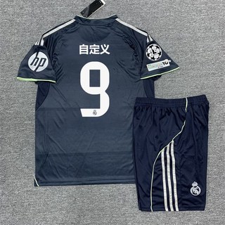 25-26皇馬球衣 歐冠版 客場 5號貝林厄姆 7號維尼修斯 足球服套裝, 1個, 客場套裝定制M