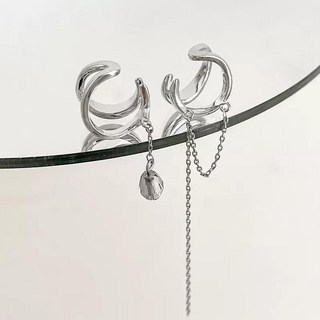 Ailan 新款耳夾 不對稱鏈條流蘇耳夾耳骨鏈 無耳洞女耳骨夾 冷淡風高級小眾個性耳飾