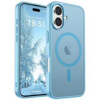 SUP 업FINE 파인 아이폰 17용 마그네틱 케이스(MagSafe와 호환)(군용 등급 낙하 보호) 반투명 매트 충격 방지 지문 휴대폰 커버 2025 라이트 블루 253271
