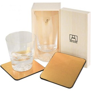 전통본점 후지산 글라스 텀블러 감사 카드 첨부 특별 포장 사양 타지마 유리 에도 맥주잔 비어글라스 비어컵 퇴직 축하 정년 생일 환갑 선물 경로의 날 아버지의 den0304, 락글라스 + 텀블러 금박컵받침 (2)