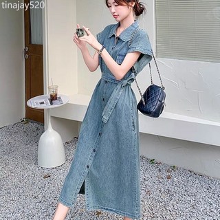 薄款牛仔襯衫連衣裙女夏季高級感氣質寬鬆顯瘦韓系休閒直筒長裙, 圖片色,M