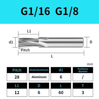 임페리얼 실린더 스레드 밀링 커터 풀 톱니 텅스텐 스틸 카바이드 엔드 밀 G1/8 G3/4 G1/16, 23 G1I16 G1I8, 1개