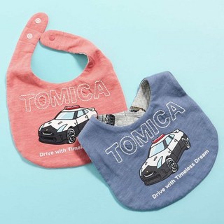 TOMICA 雙面圍兜兜，日本TOMICA授權，可調整脖圍，華夫格與紗線針織，適合嬰幼兒