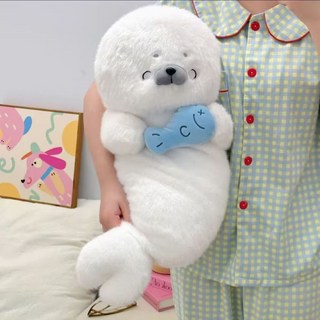 可愛海豹造型絨毛玩偶，側睡抱枕，送禮佳品, 1個, 超軟海豹（抱魚款）,71cm