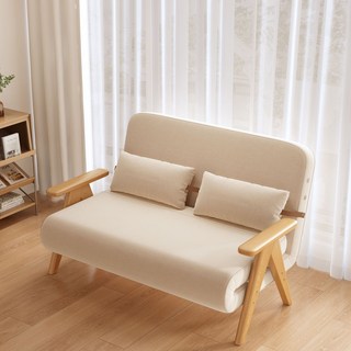 VSES折疊沙發床家用多功能沙發床，實木小戶型可折疊沙發床兩用多功能沙發, 1.2m-【原木腿】*透氣棉麻-原木色,可坐可躺-實 木*【升級加固】