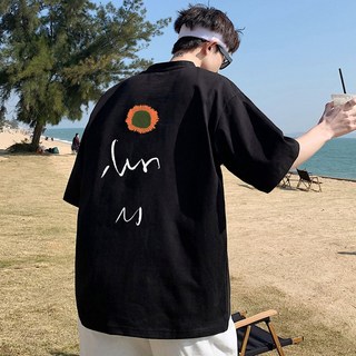 300克重磅新疆棉夏季短袖T恤潮牌寬鬆體恤情侶學生ins上衣服, 黑色150克 很薄不建議,S 160cm內/30.0-50.0公斤