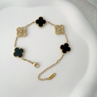 伊凡精品飾品高級ins新爆款四葉花帶鑽手鍊氣質雙面學生小?輕奢手飾閨蜜禮物