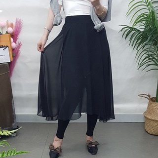 제이후 여성 블랙 쉬폰 플레어 롱 치마 레깅스