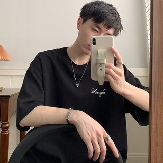 남녀공용 오버핏 라운드 레터링 티셔츠