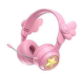 무선 헤드셋 귀여운 디자인 마이크 포함 학생 학습 게임용 헤드폰, 핑크, KE50