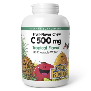 natural Factors 水果味咀嚼錠 維他命C 500mg 香橙橘子咀嚼威化錠, 180錠, 1個