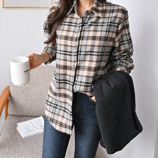 [마이더스비] 도킹 체크 카라 셔츠 [기모]