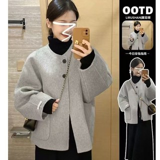 高級感小香赫本風毛呢外套女灰色短款大衣小個子2025新款爆款秋冬