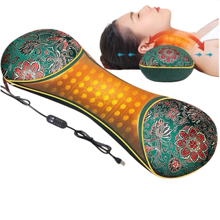 WIRQO 전기 가열 쑥 베개 목 베개 목 온열 찜질기 뜸 베개 수면 잠자기 전용 베개, 그린