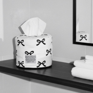 벨노아 리본 홈데코 인테리어 오브제 패브릭 두루마리 휴지 케이스, 화이트, 1개