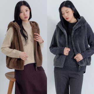 [지센] 여성 페이크퍼 후드 집업베스트 (색상2종) LFSFPA02