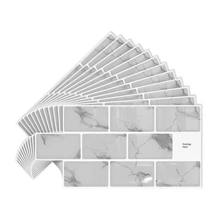 KUU 자체 주방 접착 벽 거실 내 방수 욕실에 곰팡이 및 타일 스티커 세라믹, 12PCS, White D 002, 1개