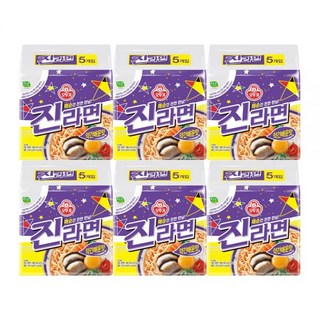 [3+3] 오뚜기 진라면 약간매운맛/열라면/스낵면/진비빔면/오동통면/짜슐랭, 오동통면(다시마2) (120GX5) 3개, 진라면 매운맛 (120GX5) 3개
