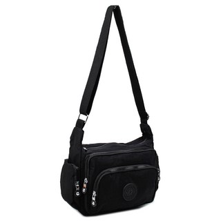 休閒口袋拉鍊防水輕便迷你斜背包, 黑色