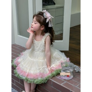 L. Closet 暮光綿雲手工蓬紗洋裝，女童派對禮服，撞色蓬蓬裙，兒童表演服裝