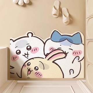 吉伊卡哇烏薩奇卡通入戶地墊，絲圈材質，家用門口玄關進門防滑腳墊，可裁剪地毯，安全防滑, SQ-吉伊卡哇-04,40CMx60CM, 1個