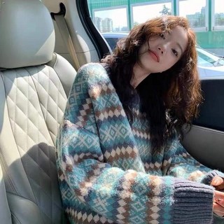 针织毛衣 冬季毛衣 針織衫 復古提花套頭毛衣2022秋冬季新款設計感慵懶風寬松加厚針織衫上衣