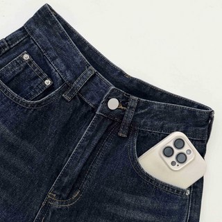 高腰復古刷色破洞寬鬆牛仔褲 女款 直筒 丹寧 長褲